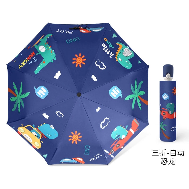 Kids Portable Folding Umbrella Cute Cartoon Design Sunshade Sunscreen Anti-Rebound for Students Men Women|Umbrellas & Rain Gear