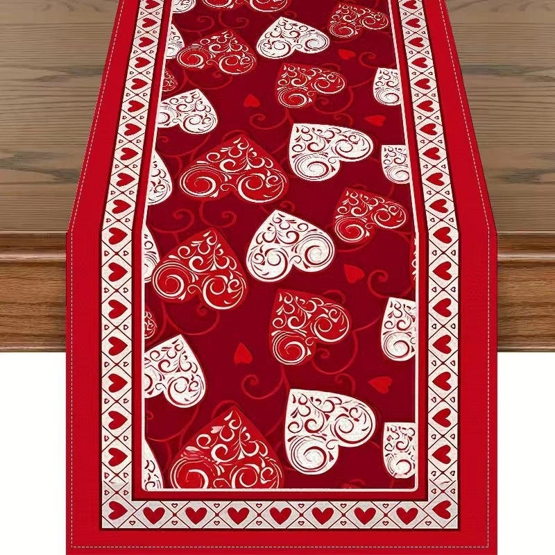 Romantic Heart Shape Rose Linen Table Runner for Valentine’s Day | Home Decor/Table Linens