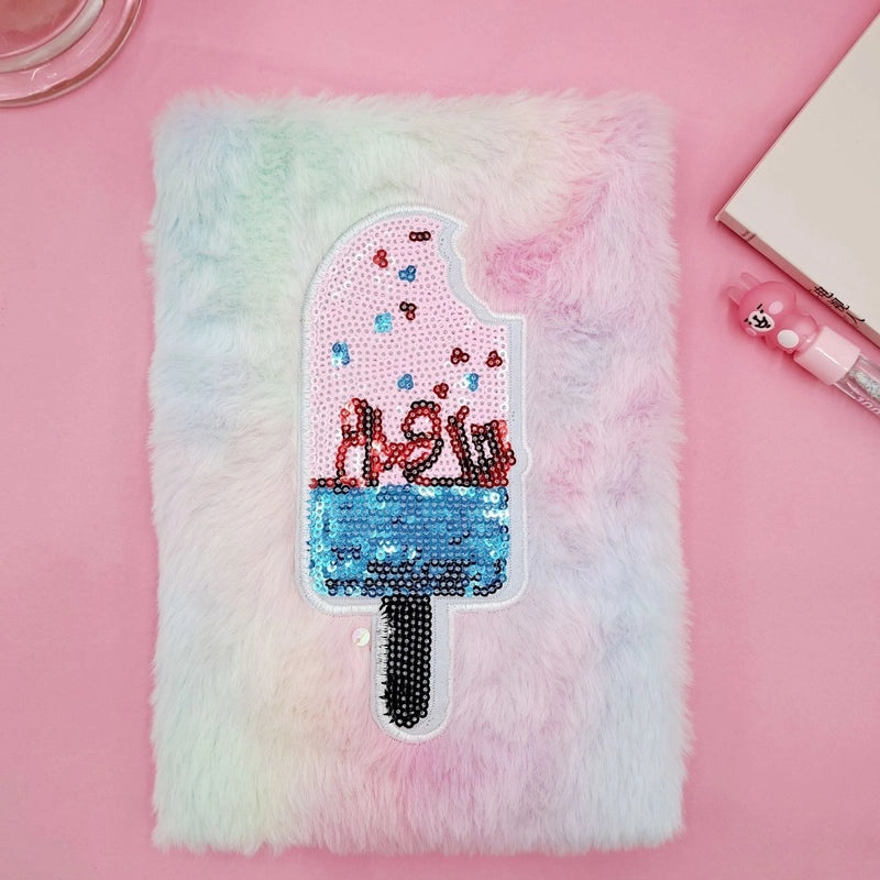 Ice Cream Star Red Heart Plush Notebook with Sequins | Stationery & Notebooks
