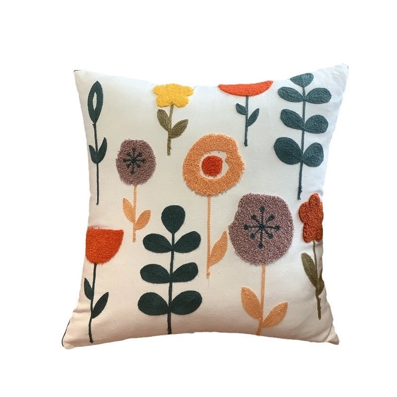 Embroidered Cotton Floral Cushion Cover Soft Decorative Pillow Case for Sofa Bedside Home Decor|Home Decor & Pillows