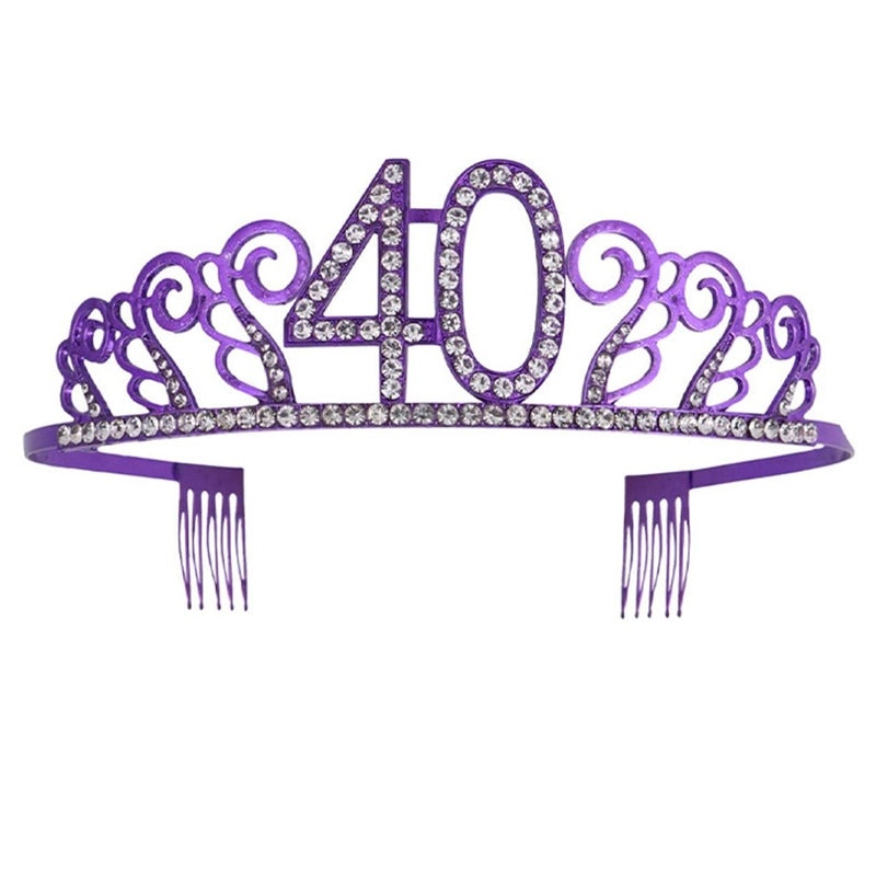 Birthday Rhinestone Crown Headband Purple Alloy Shoulder Strap Set|Jewelry & Accessories