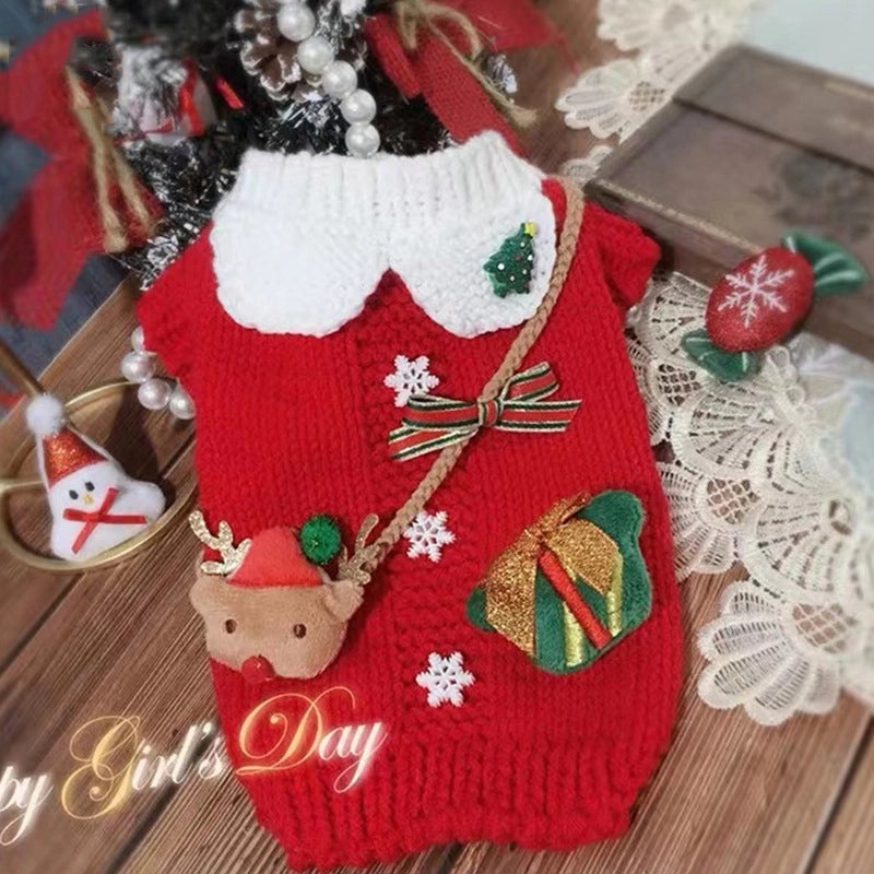 Cozy Christmas Color Block Pet Sweater with Soft Core Spun Yarn|Pet Clothing
