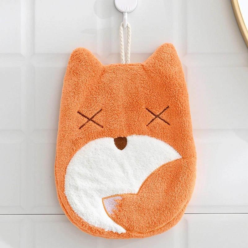 Cute Cartoon Hanging Coral Fleece Hand Towel for Children Absorbent Kitchen Bathroom Use|Home & Kitchen Towels