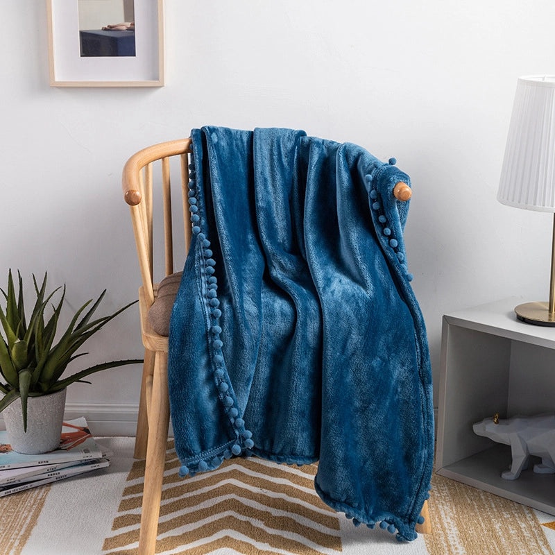 Solid Color Flannel Blanket with Tassel Balls | Home & Living Blankets