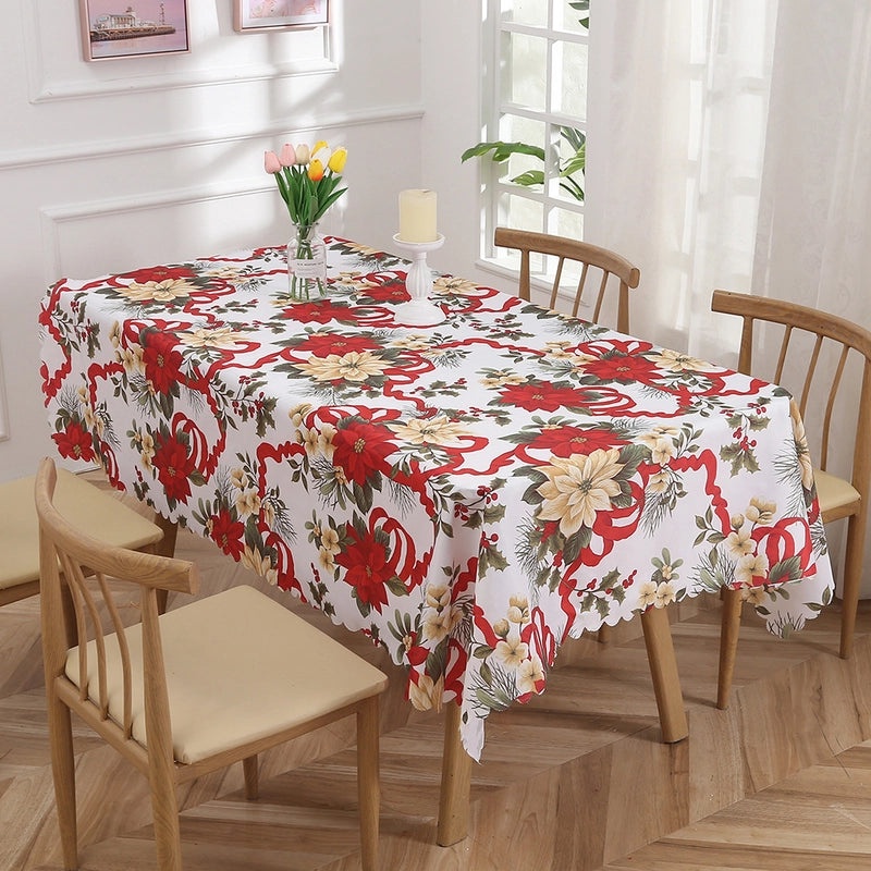 Festive Christmas Color Block Polyester Tablecloth for Holiday Dining|Home & Kitchen Table Linens