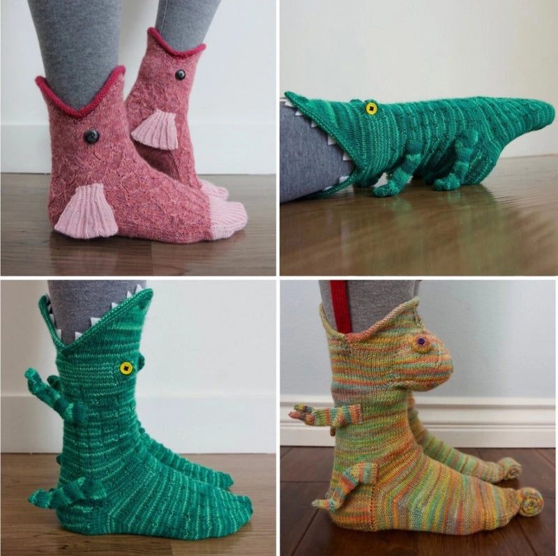 Explosive Knit Crocodile & Shark Pattern Floor Socks Cozy Christmas Warm Socks|Socks & Hosiery