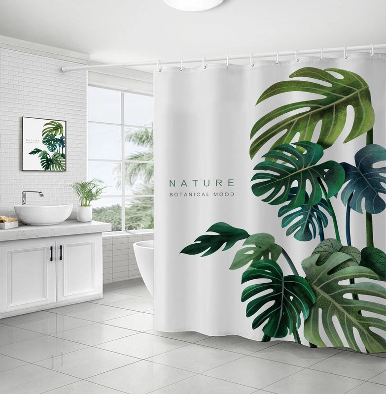 Waterproof Tropical Jungle Leaf Shower Curtain with Hooks 3D Printed Polyester for Bathroom|Shower Curtains & Accessories