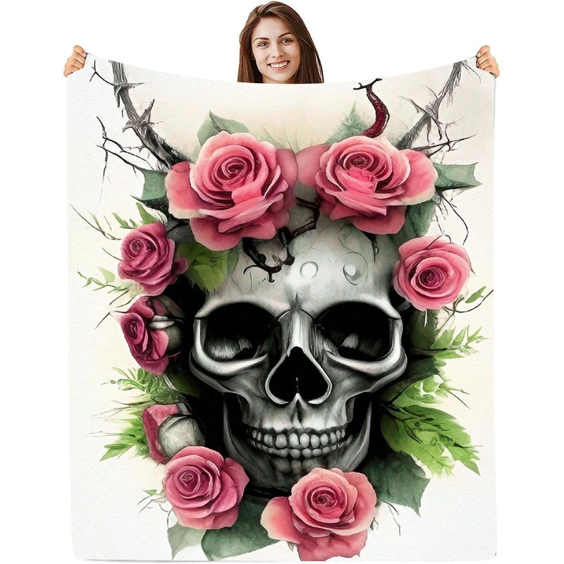Halloween Floral Bat Skull Polyester Throw Blanket for Couch & Sofa | Home Decor
