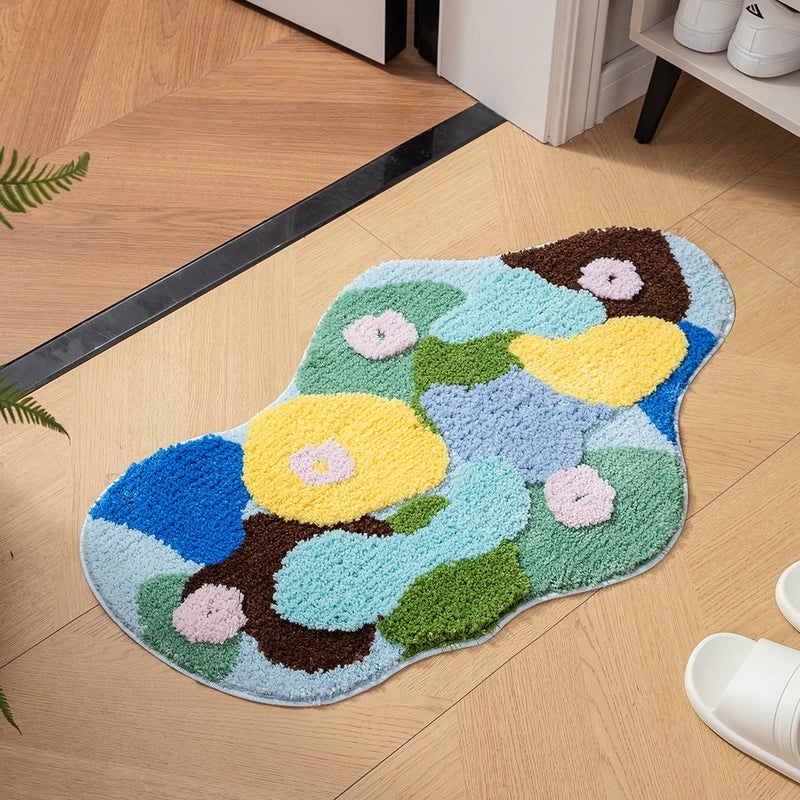Floral Flocking Polyester Bath Rug for Casual Elegant Home Decor|Home & Living Bath Rugs