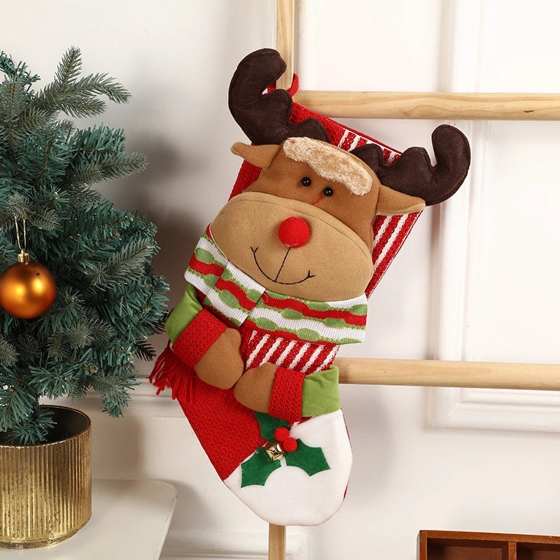 3D Doll Christmas Socks with Tree Bell and Reindeer Pendant | Christmas Home Wall Ornaments | Holiday Decoration Socks|Seasonal Decor