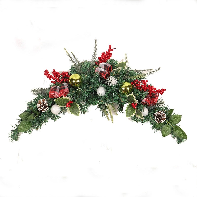 Christmas Red Fruit Ribbon Door Decoration with White Edge Leaves | Home Decor