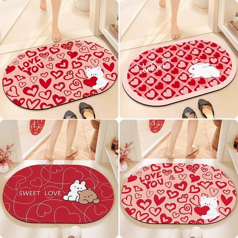 Cute Rabbit Heart Shaped Diatomaceous Earth Bath Floor Mat | Home & Bath Accessories