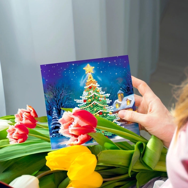 Christmas Diamond Painting DIY Greeting Card with Stickers and Hand Drill | Craft Supplies