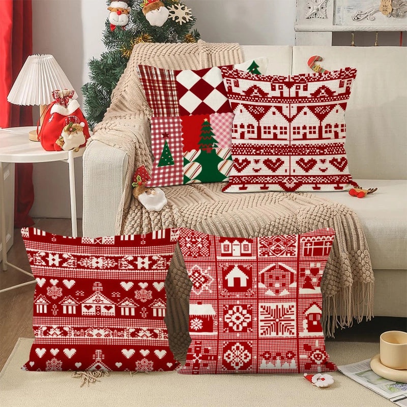 Nordic Christmas Tree Heart Linen Pillow Cover Cozy Sofa Cushion Case|Home Decor & Pillows