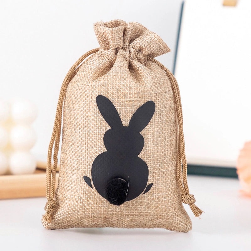 Easter Bunny Gift Bag Hemp Drawstring Storage with Printable Logo | Holiday Packaging Bags