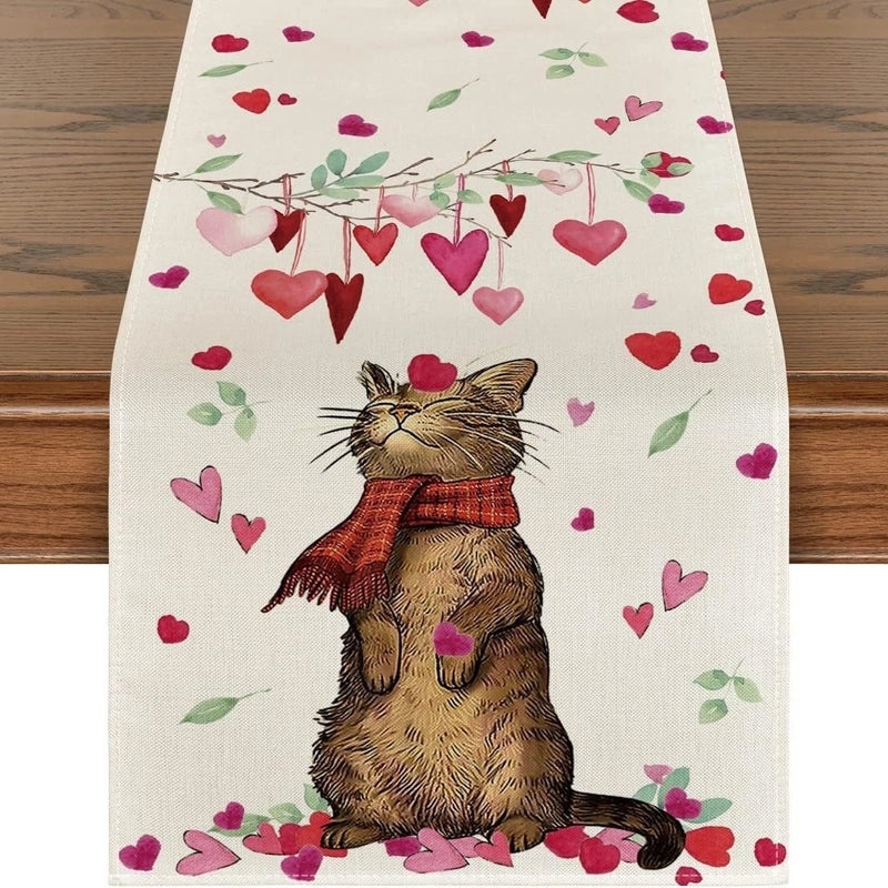 Romantic Heart Shape Rose Linen Table Runner for Valentine’s Day | Home Decor/Table Linens