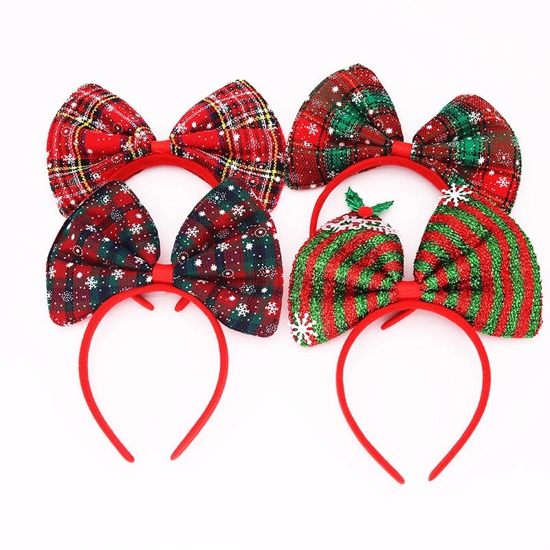 Christmas Red Green Plaid Large Butterfly Bow Hairband Hairpin for Adults and Kids | Hair Accessories