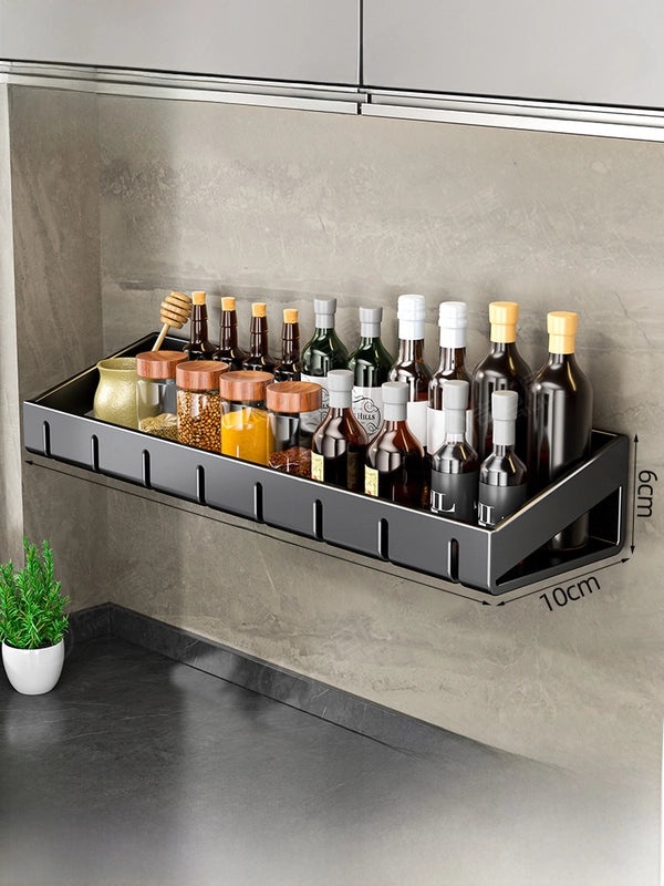 Punch-free Wall-mounted Kitchen Storage Rack Gray Seasoning Holder Space-saving Organizer|Kitchen Storage