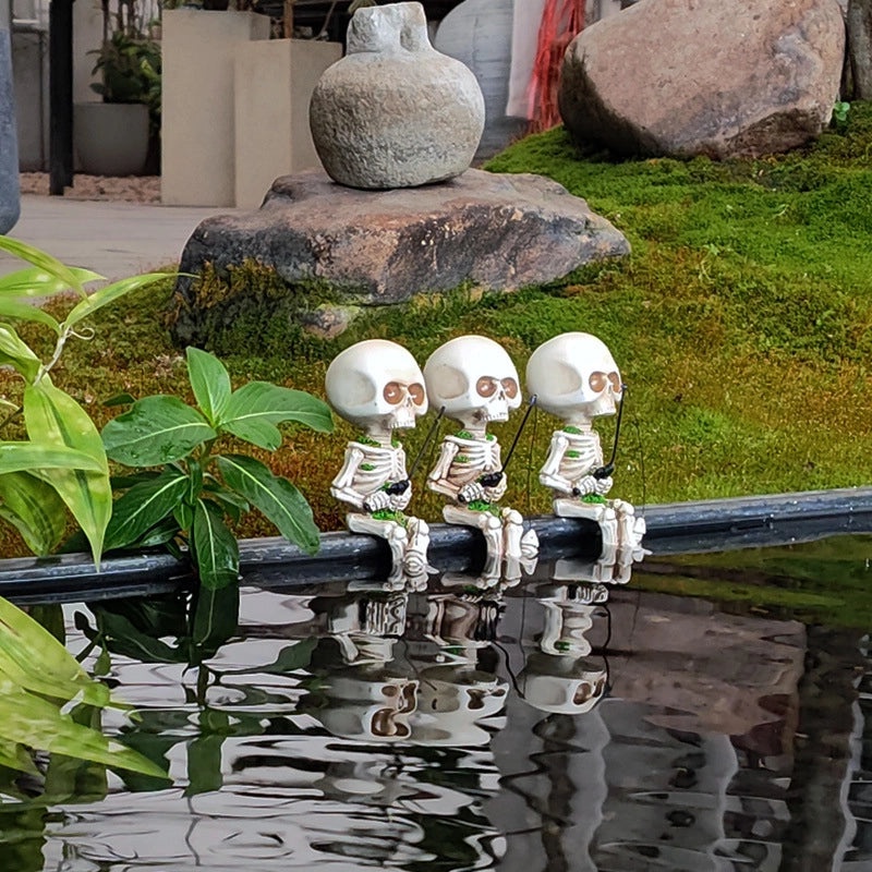 Creative Resin Fishing Skull Ornament Decorative Statue for Garden Yard Landscape Crafts|Home & Garden Decor