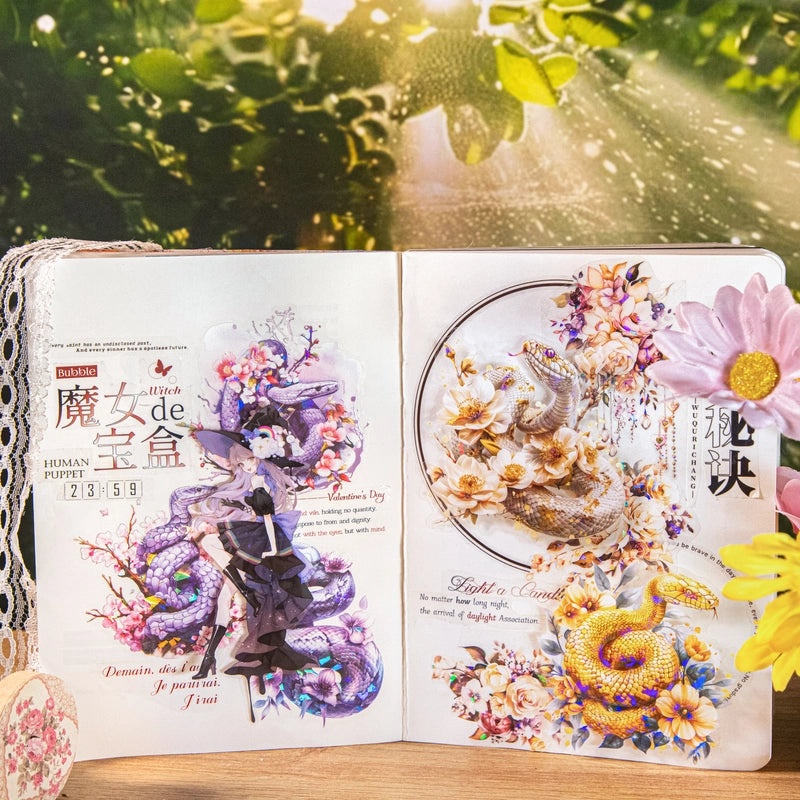 Floral Snake Pattern Vintage Style PET Stickers Set|Home & Garden Accessories