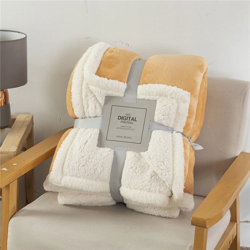 Double-layer Soft Lamb Fleece Blanket Thick Warm Solid Color Cozy Throw|Home Textiles & Bedding