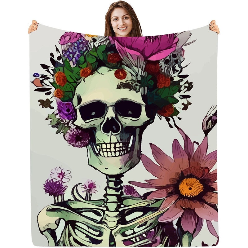 Halloween Floral Bat Skull Polyester Throw Blanket for Couch & Sofa | Home Decor