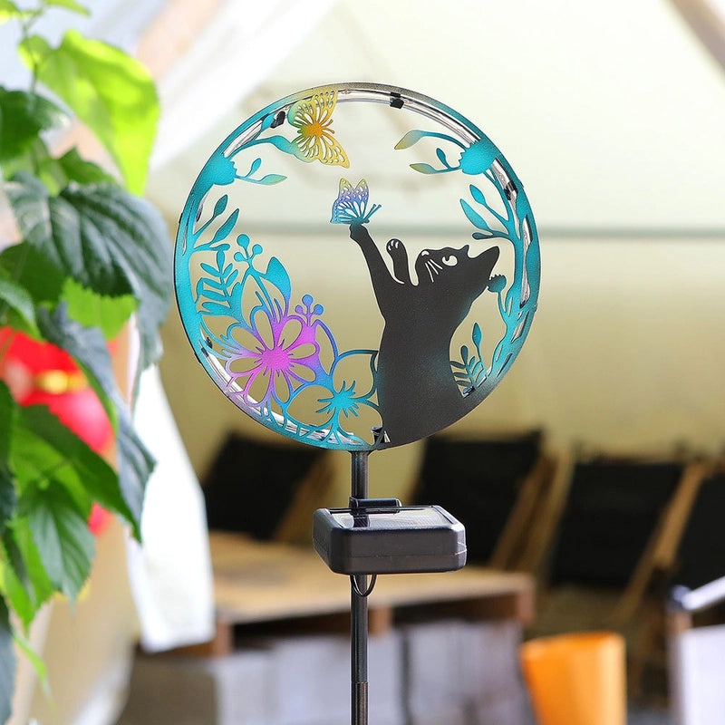 Solar Cat and Butterfly Iron Art Solar Lawn Lamp|Outdoor Garden Lighting