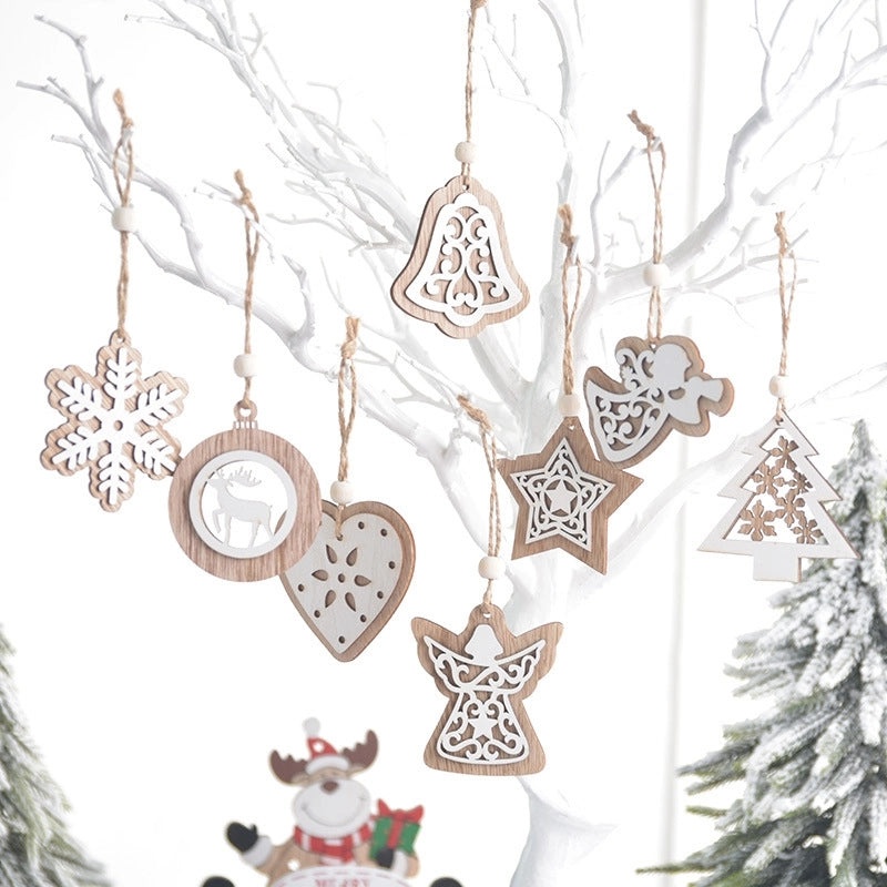 Christmas Wood Bell Snowflake Elk Ornaments IG Style Holiday Festival Hanging Decoration|Home Decor Ornaments