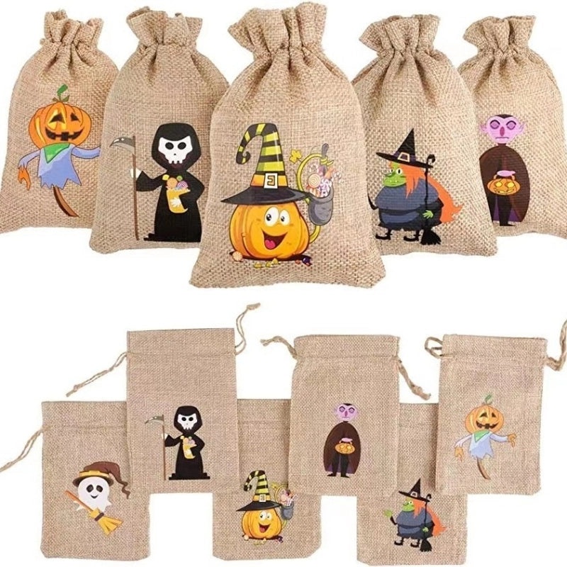 Halloween Pumpkin Linen Party Gift Bags Cute Cartoon Design | Party Supplies