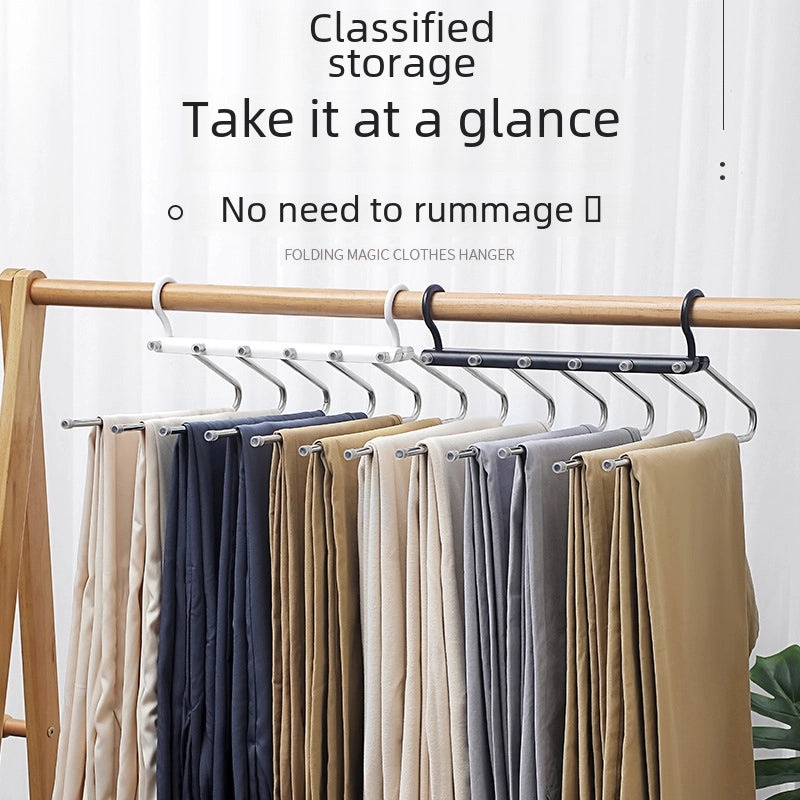 Stainless Steel Folding Telescopic Pants Rack Multi-Layer Anti-Slip Clothes Hanger for Wardrobe|Home Storage & Organization