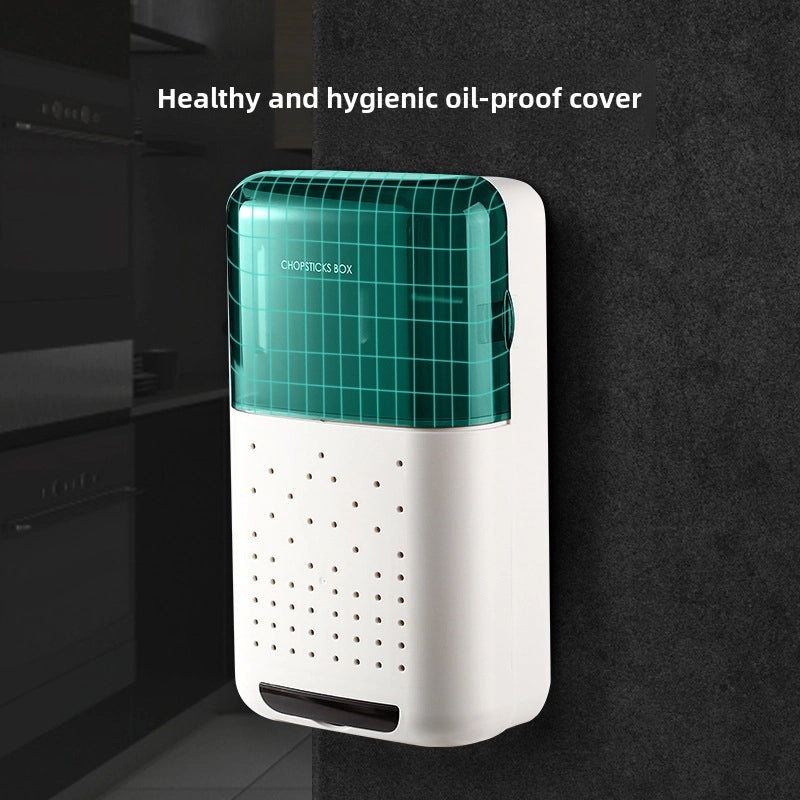 Dust-proof Wall-mounted Chopsticks Holder with Lid for Kitchen Storage and Draining | Kitchen Storage & Organization
