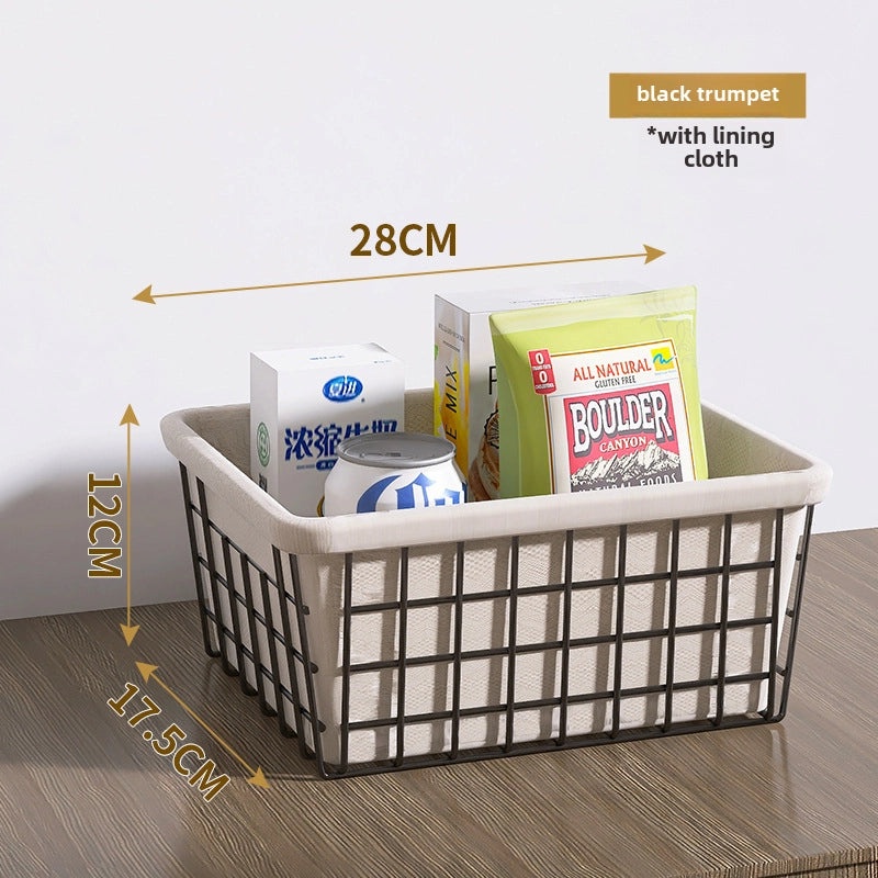 Wrought Iron Storage Basket with Wooden Handle Nordic Desktop Snack Organizer|Home Storage & Organization