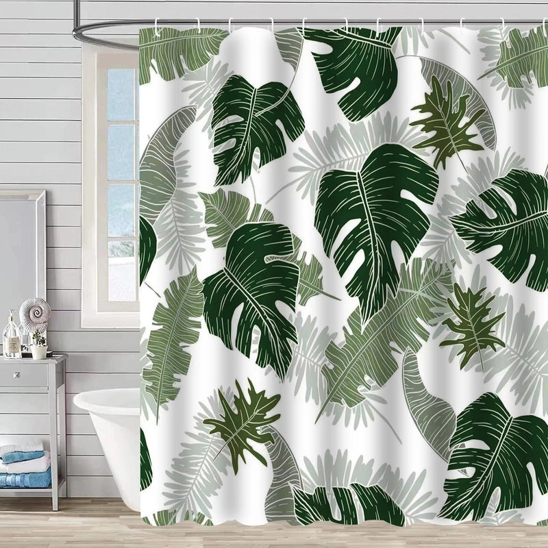 Waterproof Tropical Jungle Leaf Shower Curtain with Hooks 3D Printed Polyester for Bathroom|Shower Curtains & Accessories
