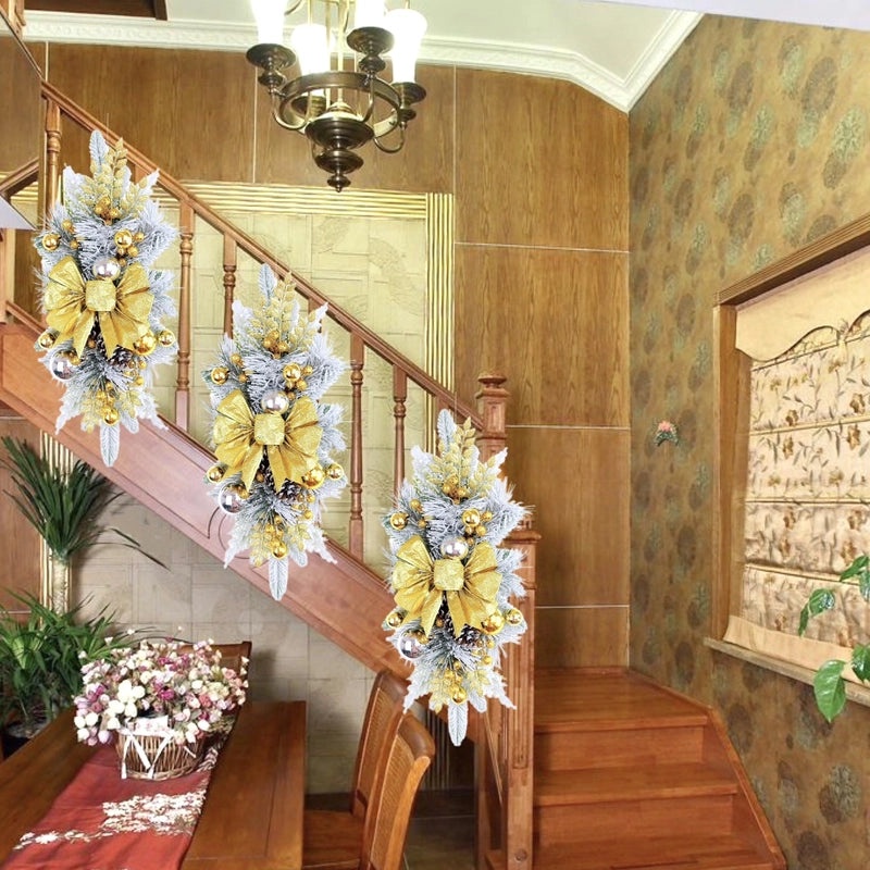 Christmas Flocked Staircase Wreath Nordic Indoor Home Decor Holiday Scene Layout|Christmas Decorations