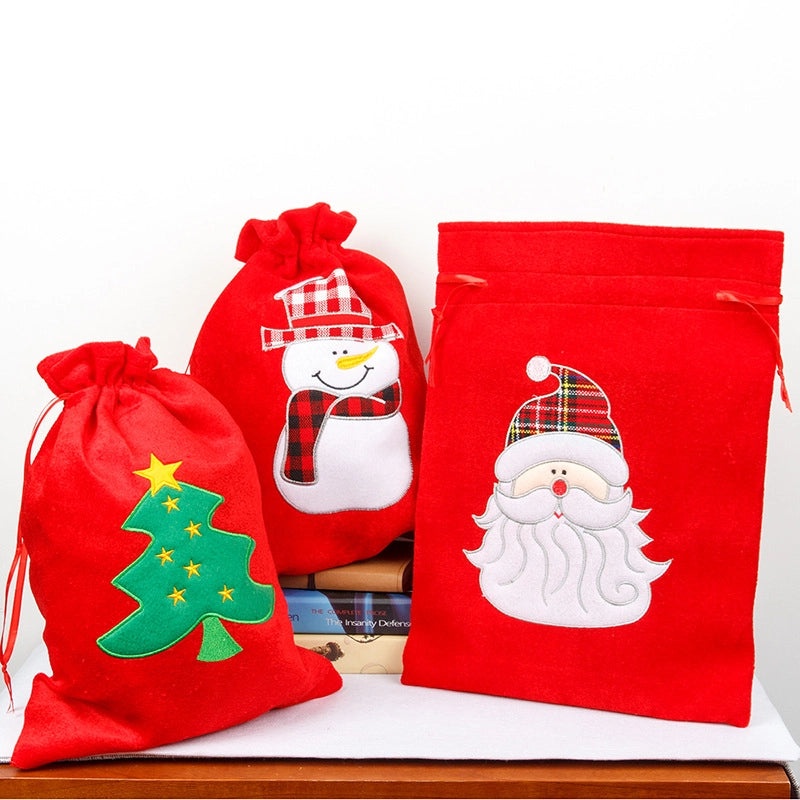 Christmas Velvet Gift Bags with Santa Claus, Snowman, and Christmas Tree | Holiday Party Supplies