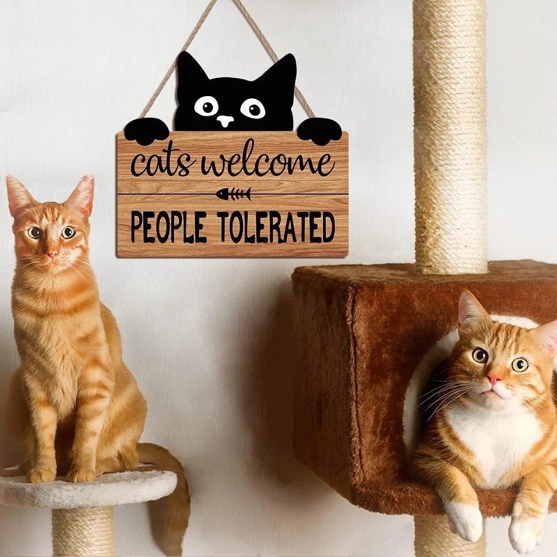 Funny Cat Welcome Sign with Kitten Footprint Wooden Board|Home Decor