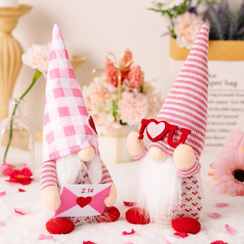 Cute Valentine’s Day Heart Stripe Knit Rudolph Doll Table Decor | Home Decor