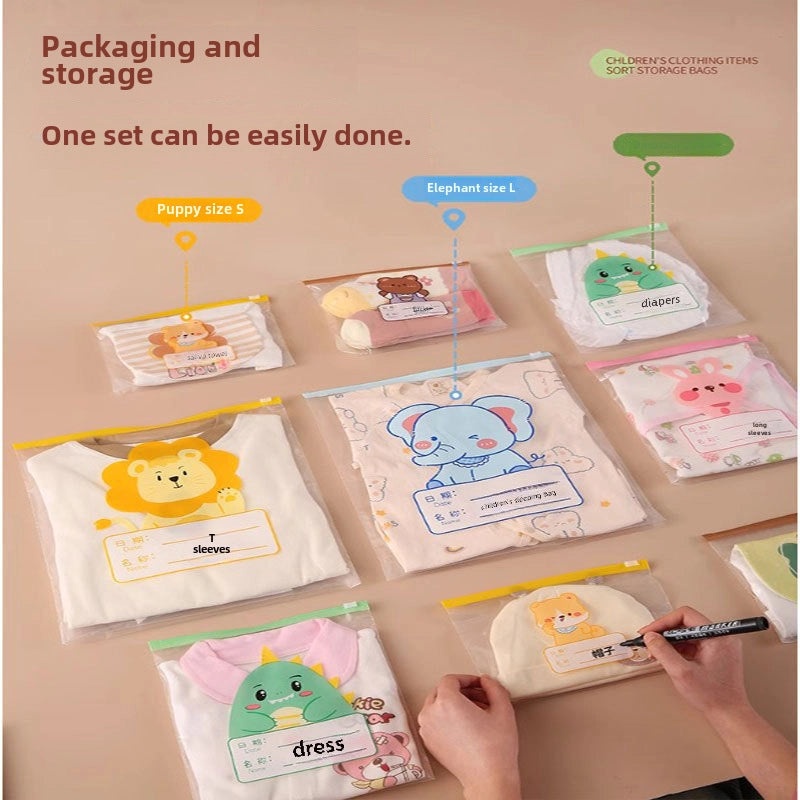 Cartoon Transparent Zipper Storage Bag for Kids Kindergarten Clothes | Kids Storage Bags