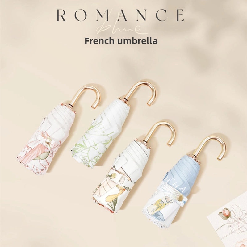 Ultra-Light Small Gold Hook Foldable Sun Umbrella 50% UV and Rain Protection Compact Women’s Parasol|Sun Umbrellas & Parasols