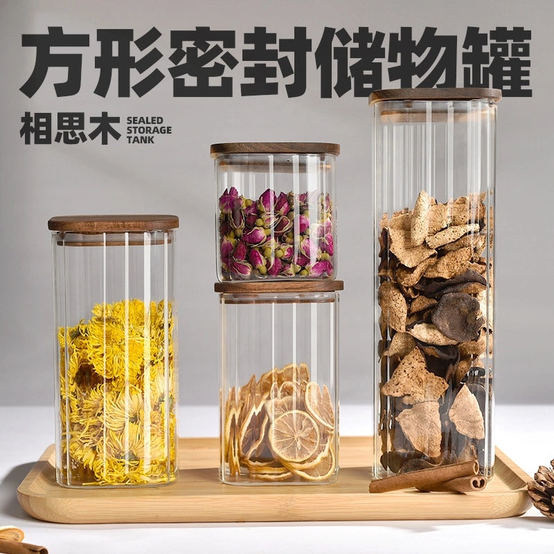 Transparent Square Glass Storage Jar for Cereals Dried Fruits Tea Large Capacity High Borosilicate|Kitchen Storage