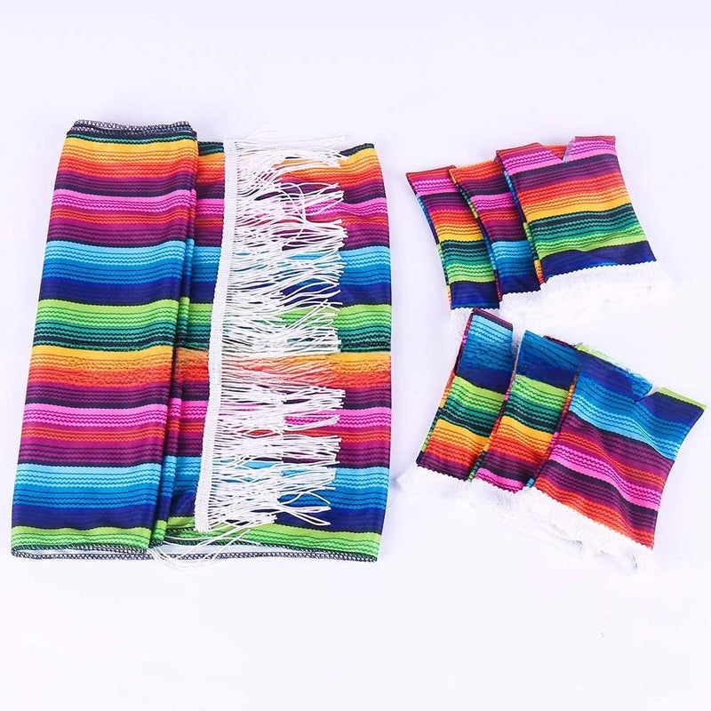 Mexican Rainbow Striped Tablecloth and Wine Bottle Cover for Party Decoration|Party Supplies