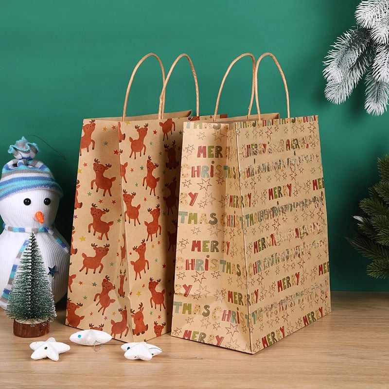 Christmas Kraft Paper Gift Bags Custom Logo Tote Packaging Bags for Gifts Advertising Take-out Use|Packaging & Storage