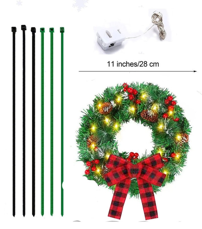 Christmas Car Wreath with Lights 28cm PVC Holiday Decoration Pendant|Car Accessories