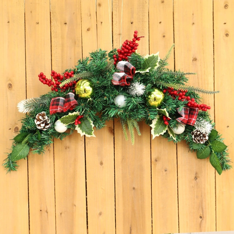 Christmas Red Fruit Ribbon Door Decoration with White Edge Leaves | Home Decor