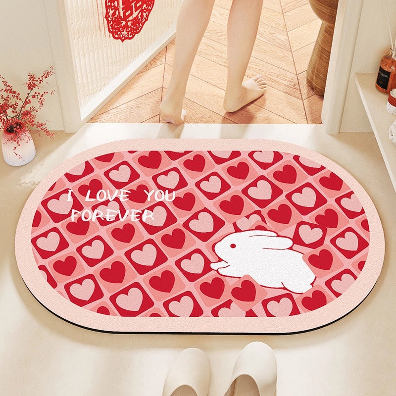 Cute Rabbit Heart Shaped Diatomaceous Earth Bath Floor Mat | Home & Bath Accessories