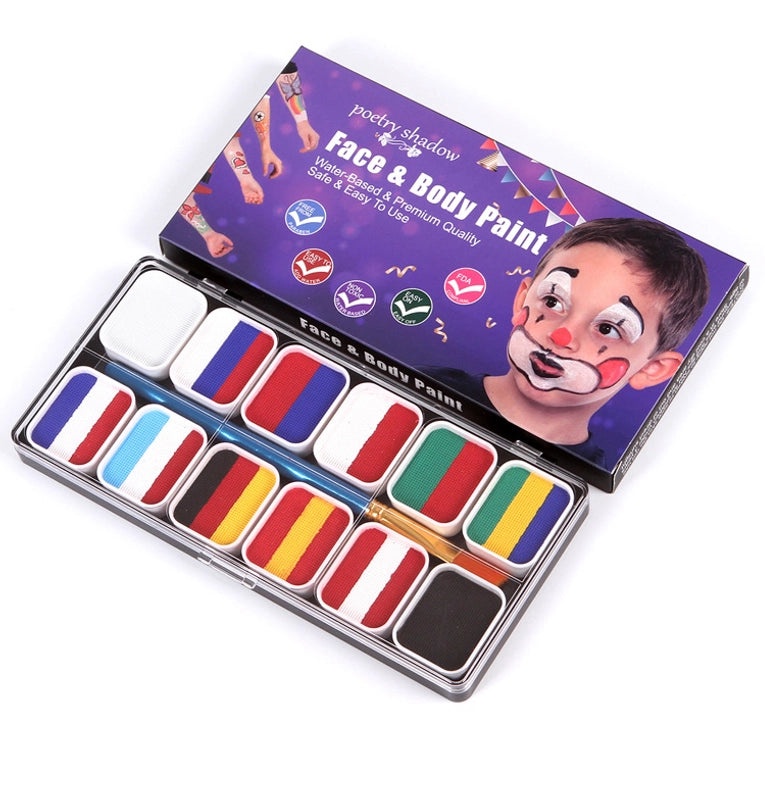 12-Color Face Paint Set for Kids Water-Soluble Safe Halloween Body Makeup|Children's Face Paint & Body Art