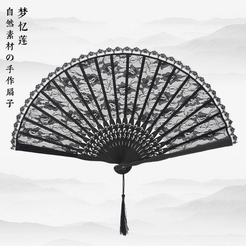 Elegant Black Lace Folding Fan with Silk & Bamboo - Classic Chinese-European Style Dance & Office Gift | Home Decor & Accessories