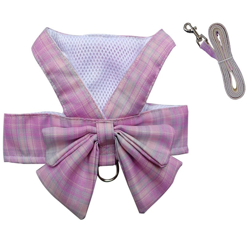 Plaid JK Skirt Pet Leash with Chest Strap Dog Cat Walking Harness and Teddy Hair Accessories|Pet Supplies