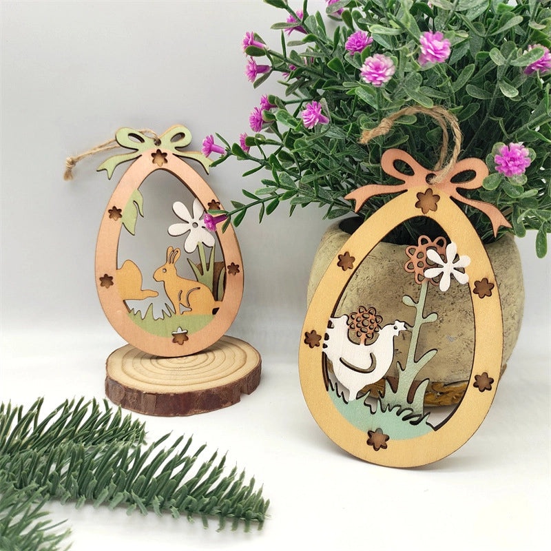Elegant Easter Floral Wood Boxwood Hanging Ornament for Holiday Decoration | Home Decor & Seasonal Ornaments