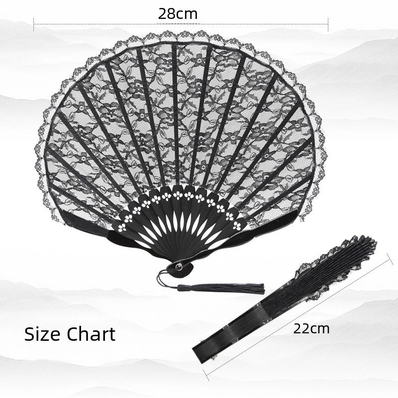 Elegant Black Lace Folding Fan with Silk & Bamboo - Classic Chinese-European Style Dance & Office Gift | Home Decor & Accessories